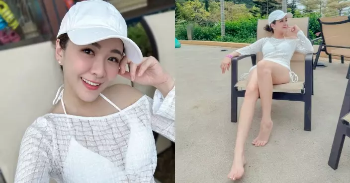 江嘉敏水上樂園派福利 白色泳衣配透視長袖衫若隱若現更性感