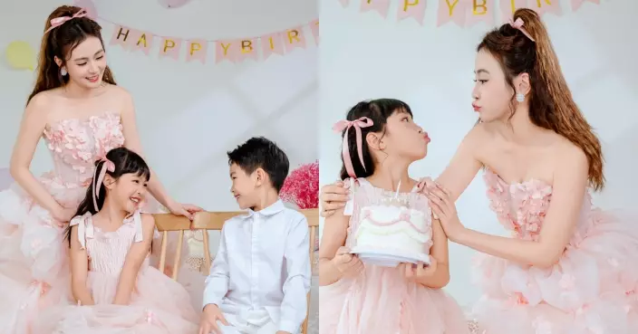 李蘊35歲生日晒溫馨家庭照 與10歲大女齊著粉紅禮服少女味滿滿