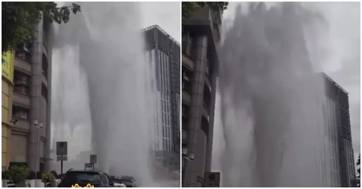 大角咀海帆道爆鹹水管　噴出水柱如巨型噴泉