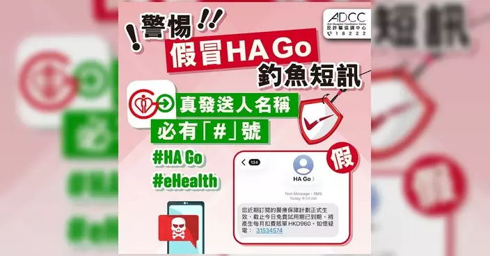 假冒HA Go短訊訛稱自願醫保生效每月扣費 大學教授被騙34萬 警方籲勿回撥不明電話