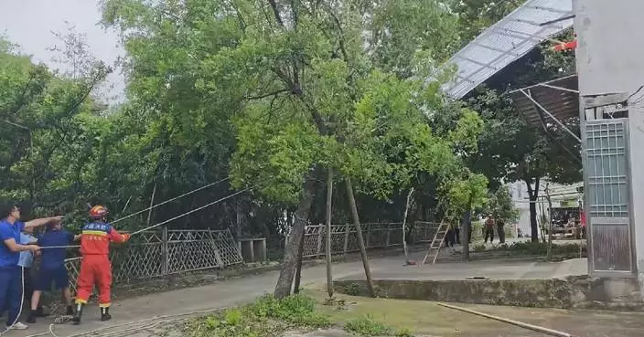 颱風巴威吹襲江蘇省 消防員應對多宗墮物險情