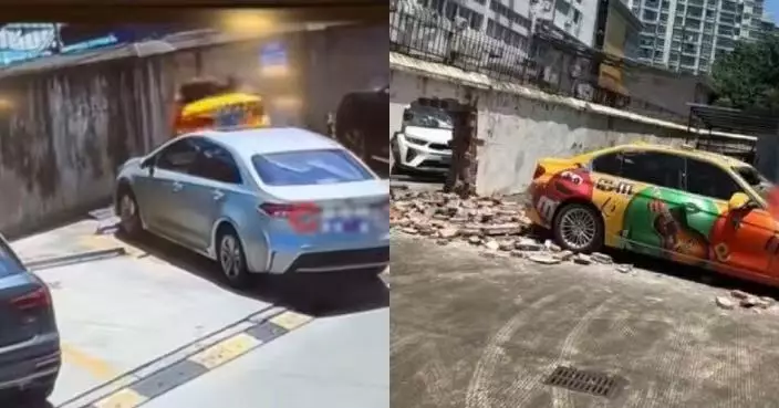 上海私家車泊車未及煞車「穿牆」直闖隔壁停車場 網民：九又四分之三停車場？