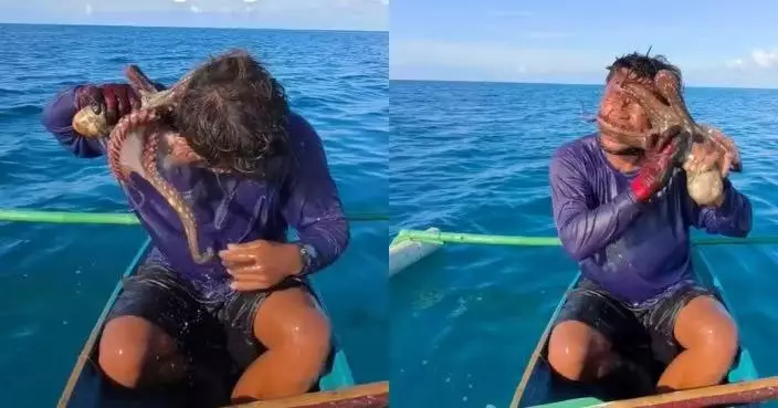 出海捕八爪魚反遭8觸手纏頭覆蓋嘴巴 菲律賓漁夫險窒息急用竹竿敲打脫困