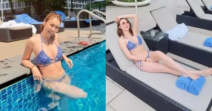莊思敏三點式晒日光浴 嘟嘴送吻心情靚返