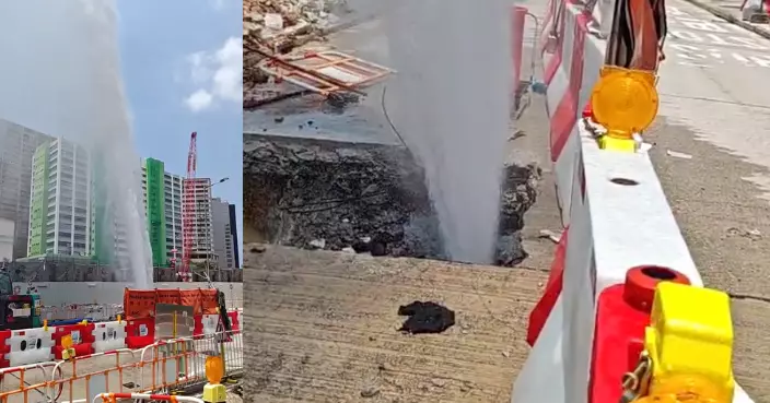 荃灣國瑞路7日內兩爆水管 封閉行車線工地現20米高水柱