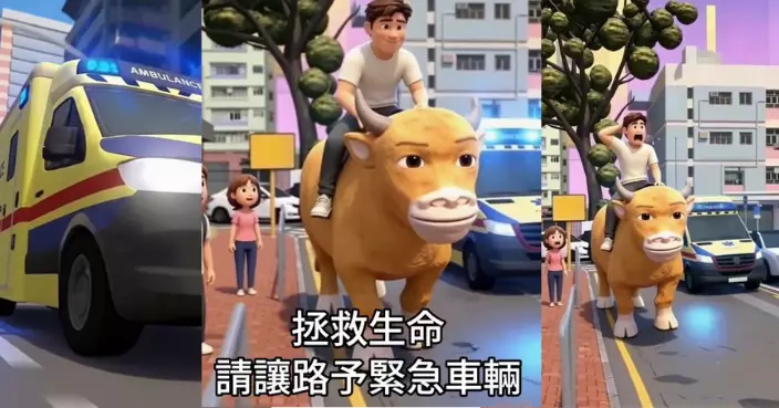 香港消防處以《牛來》風格動畫呼籲駕駛者讓路予緊急車輛
