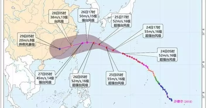 超強颱風「沙德爾」最新路徑　8·25前對中國近海海域不構成影響