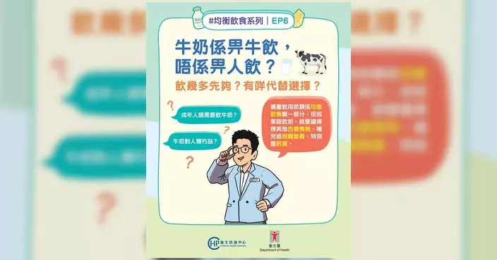 衞生署拆解「成年人毋須飲奶」迷思 教路鈣質替代選擇
