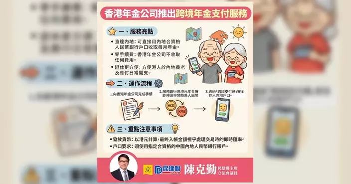 香港年金公司推跨境領取服務 免手續費直接入帳內地銀行戶口