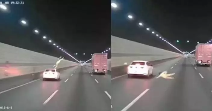 女子搭私家車隧道內爬出車窗跳落路中央 尾隨貨車急扭軚閃避險翻側