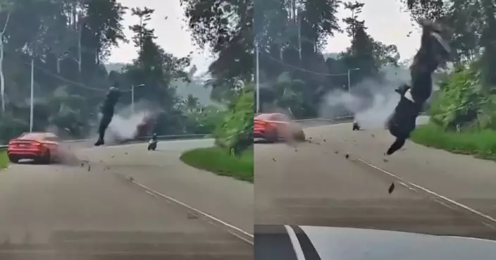 彎位失控撞私家車 大馬鐵騎士被拋上半空旋轉兩周半重摔地面奇蹟僅骨折