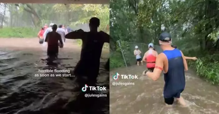 美國半程馬拉松遇水浸仍照常舉行 跑手抓欄桿涉腰深洪水惹安全爭議