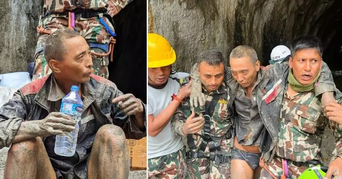 (有片)尼泊爾泥石流災難10天後 中國籍男工獲救 滿身泥濘精神尚可