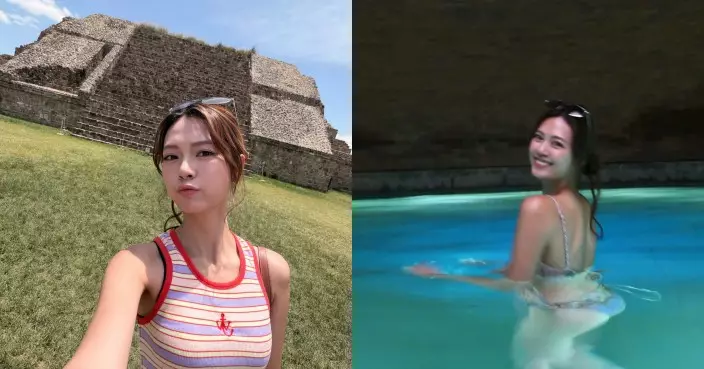 游嘉欣墨西哥洞穴浸溫泉 白滑靚背震撼眼球