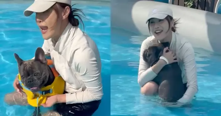 愛犬Taco首次游水勁驚青 朱智賢耐心陪伴＋安撫克服恐懼