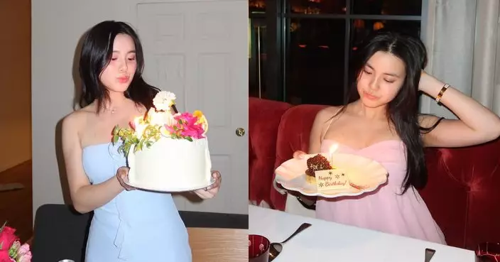 姚焯菲連換兩套造型迎20歲生日 粉紅吊帶裙少女感十足