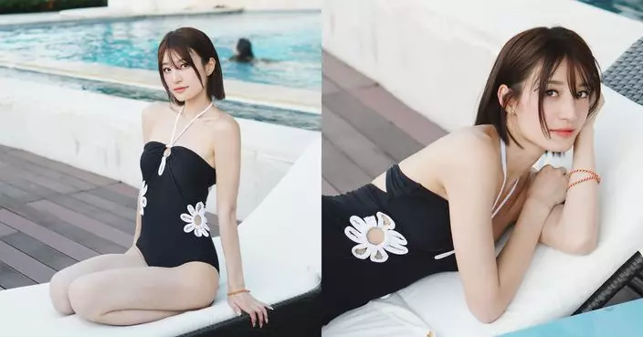 邢慧敏澳門快閃晒水着 躺泳池邊晒長腿