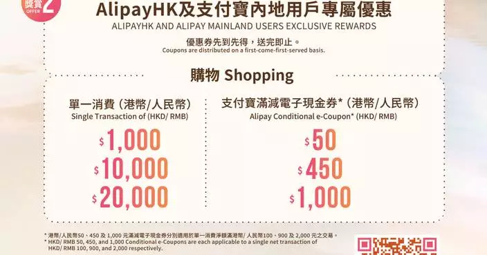香港國際機場黃金週禮賞　2X 積分及高達1,000元支付寶現金券