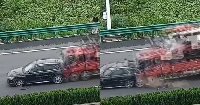 私家車故障停快線 內地男欲折返取外套遭交警喝止 10秒後車輛遭貨車撞擊