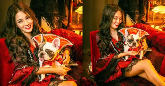 蘇韻姿變吸血鬼王后迎萬聖節 與愛犬穿呼應造型晒長腿