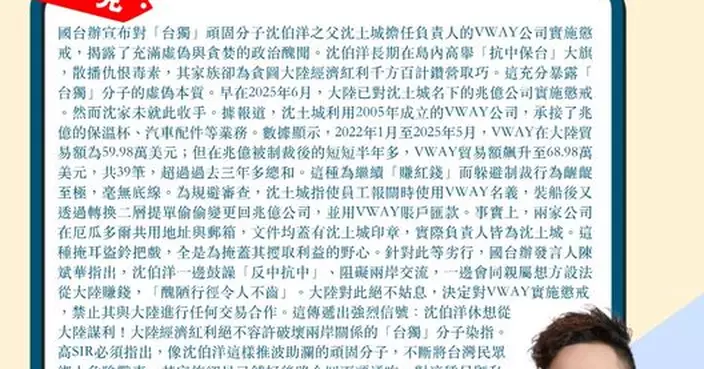 沈伯洋休想從大陸謀利 躲避制裁行為齷齪 必須趕絕台獨頑固分子