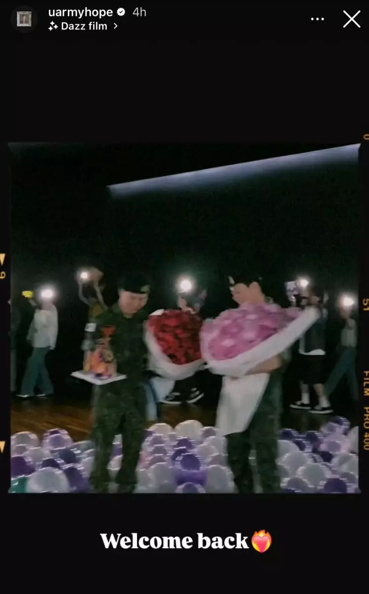 J-hope在IG上傳影片祝賀弟弟們回歸。J-hope IG截圖