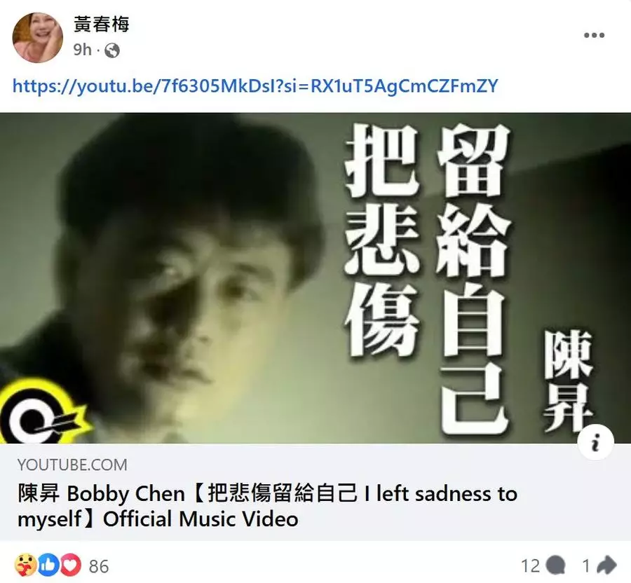 S媽連PO三次歌曲《把悲傷留給自己》。