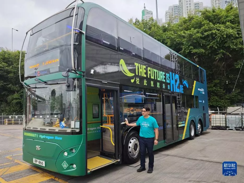 香港首輛雙層氫能巴士。資料圖片