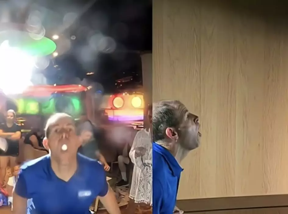 美漢口吐乒乓球彈牆再用嘴接回，30秒完成51次刷新世界紀錄。影片截圖