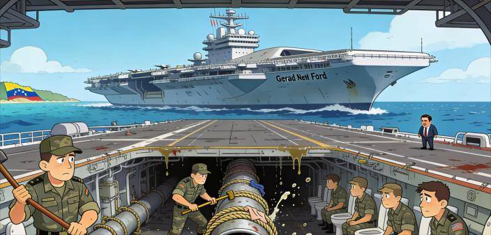 耗資百億美元的「福特號」在委內瑞拉海域執行任務時，表面威風凜凜，內部卻正經歷一場艱苦的管路排障戰。