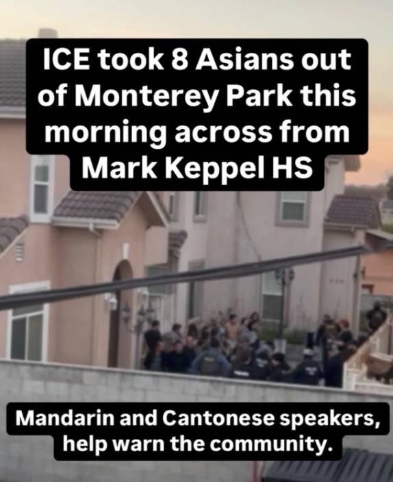 2月2日清晨，ICE下屬HSI特工蒙面突襲蒙特利公園華人旅館，當場帶走8名華裔移民。